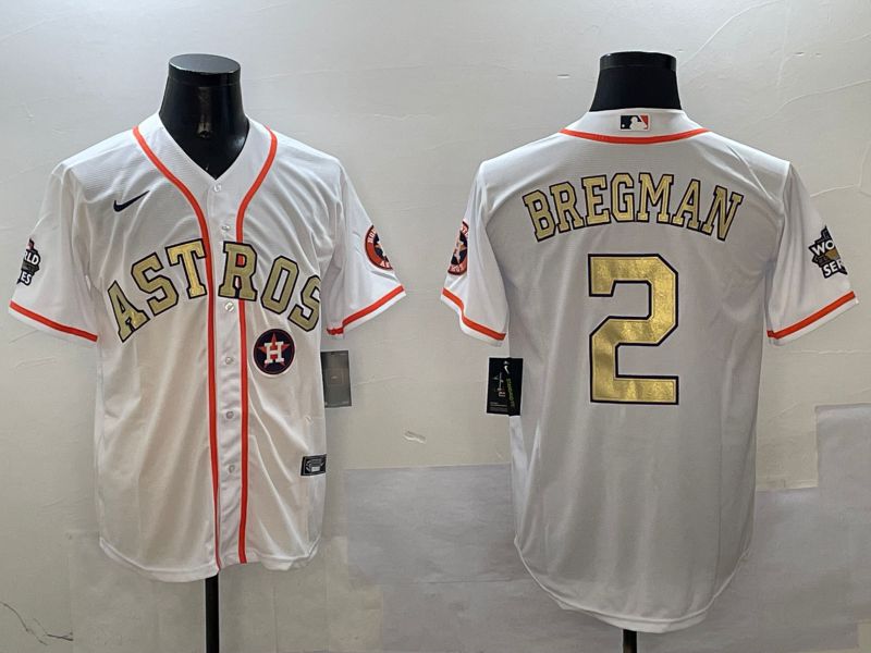 Men Houston Astros #2 Bregman White Gold Game 2025 Nike MLB Jersey style 6
